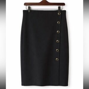 Sophisticated Black Button-Accent Pencil Skirt